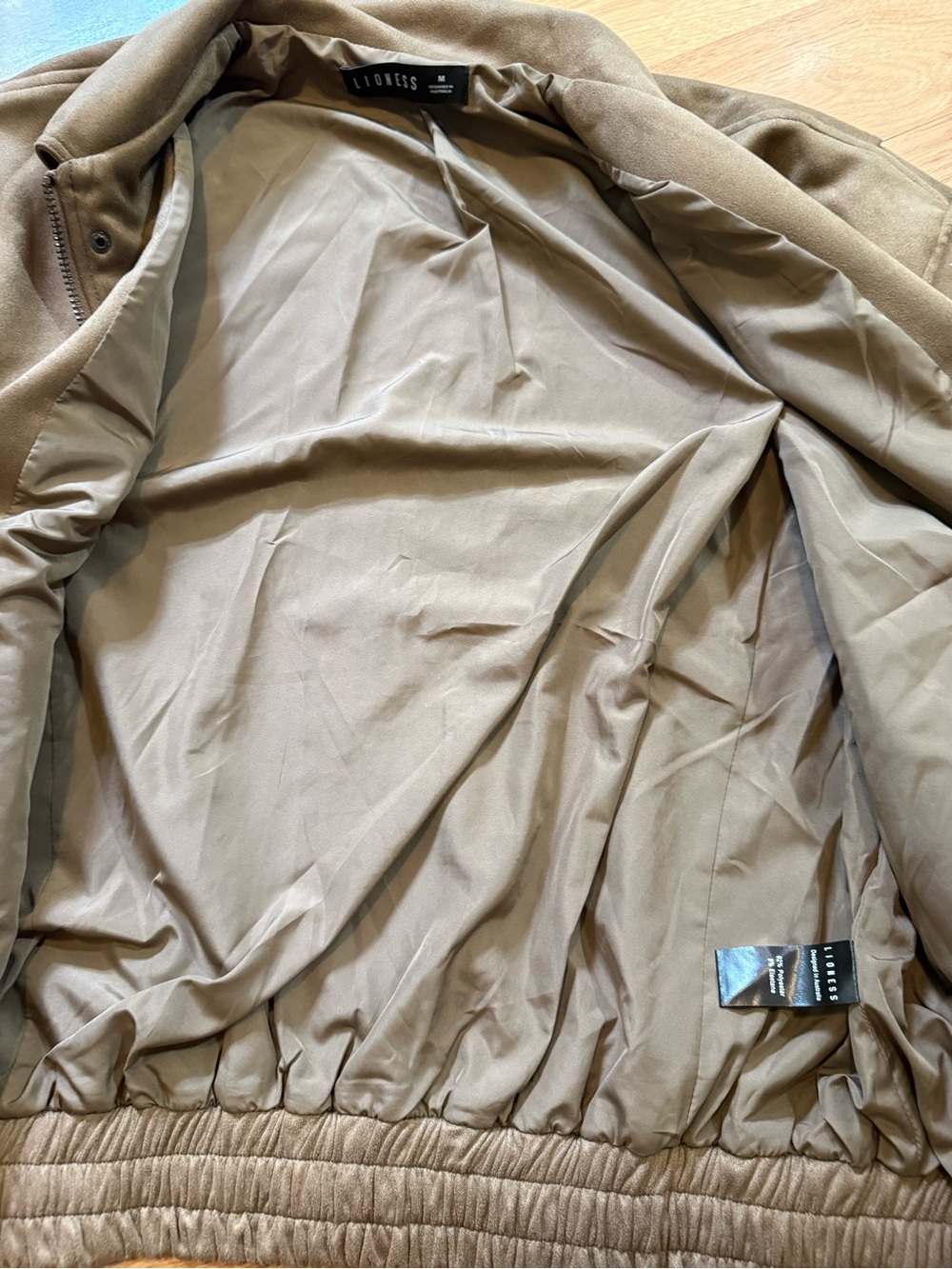 Lioness Faux Suede Bomber Jacket Taupe Size M - Picture 6 of 10